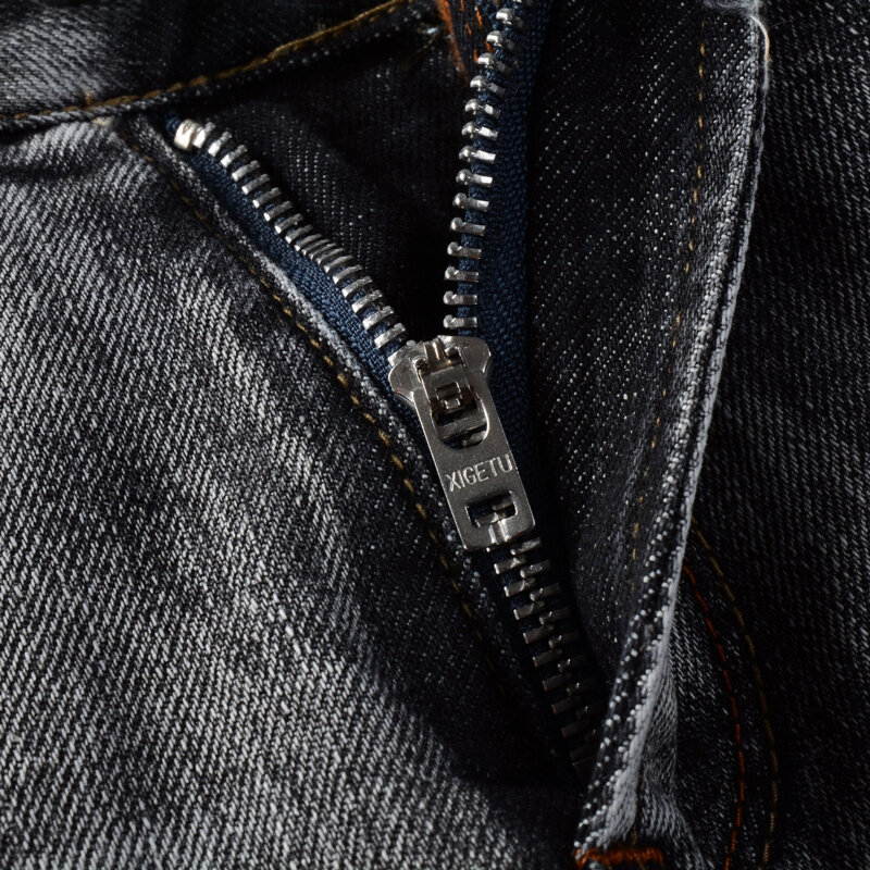 Modne męskie jeansy w stylu Vintage wysokiej jakości Retro czarny szare rozciągliwe dopasowanie pasujące do porwane jeansy mężczyzn, projektantka haftów spodnie dżinsowe Hombre