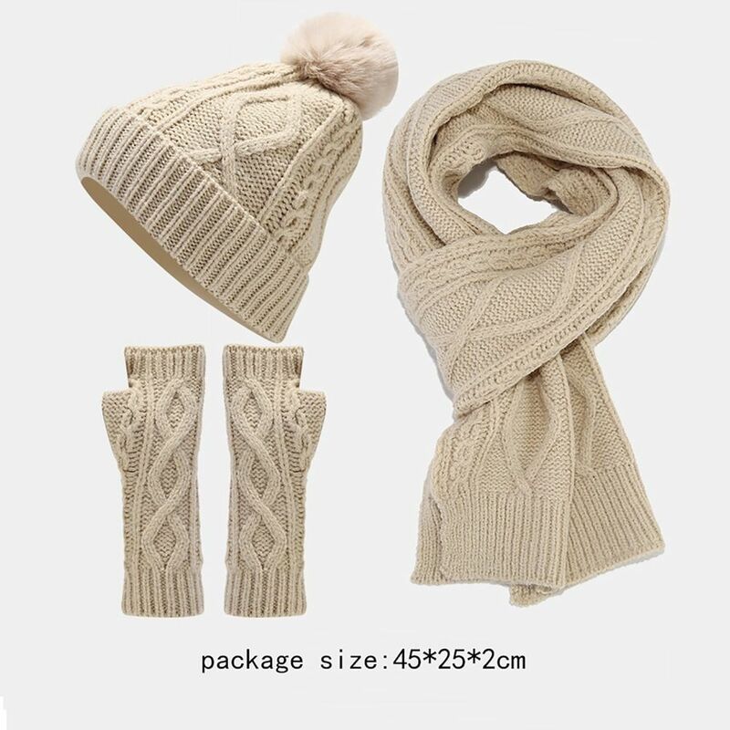 Conjunto de gorro de punto elástico para mujer, conjunto de guantes y bufanda, de Color sólido, cálido, invierno