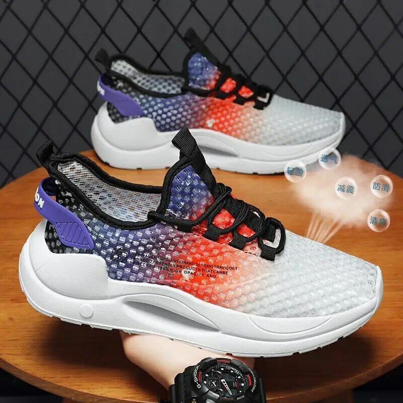 2023 New Spring and Autumn Summer Sports Casual Men's Shoes Middle-Aged and Elderly Fashion Flying Woven Thin Mesh Shoes