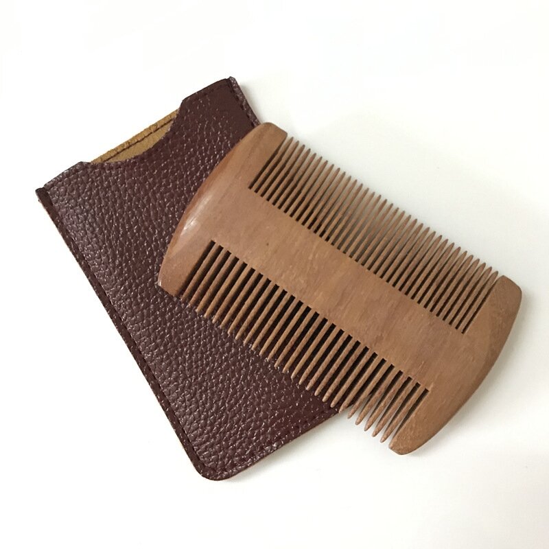 Wooden Beard Comb Natural Sandalwood Beard Comb With Fine & Coarse Teeth - Anti-Static Pocket Comb For Everyday Carry