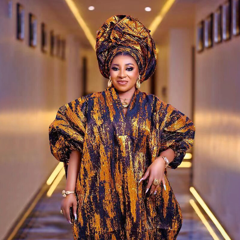 Robe ample en tissu jacquard doré personnalisé pour mère afro-américaine, robe chère, chaude