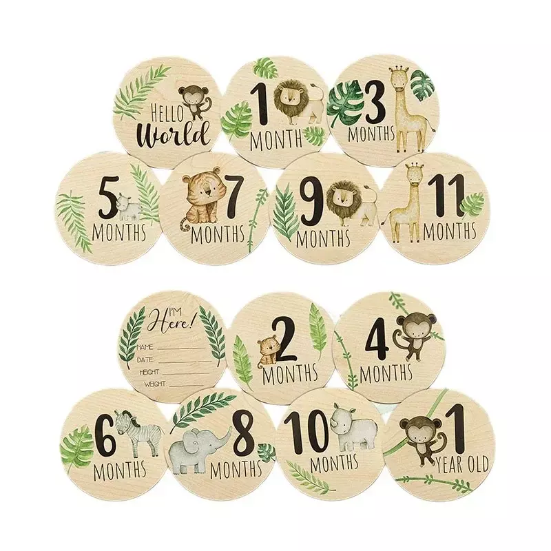 7PCS Cute Baby Wooden Monthly Milestone Cards With Announcement Sign Pregnancy Newborn Shower Gifts For Boys Girls Photography