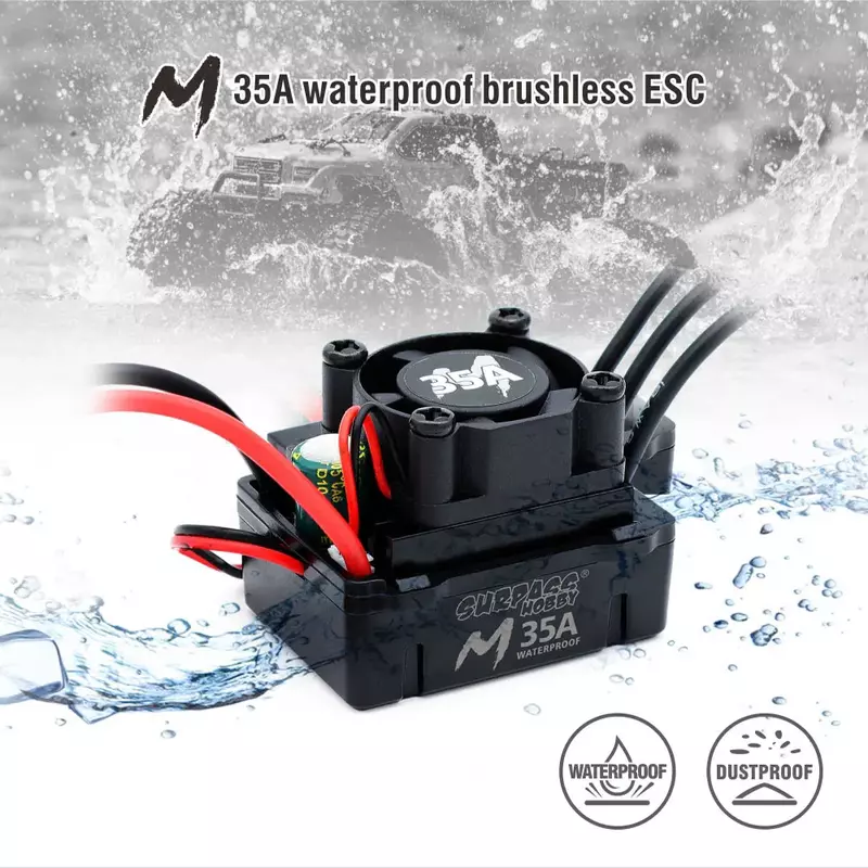 New Surpass Hobby M Series 35A 45A 60A Waterproof ESC T XT60 Plug 2-3S for 1/10 1/12 1/14 1/16 RC Car F540 3650 Brushless Motor
