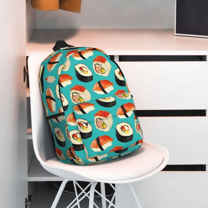 Mochilas azules con patrón de Sushi para niños y niñas, bolsa de libros informal para estudiantes, mochilas escolares de viaje, bolsa de hombro de gran capacidad