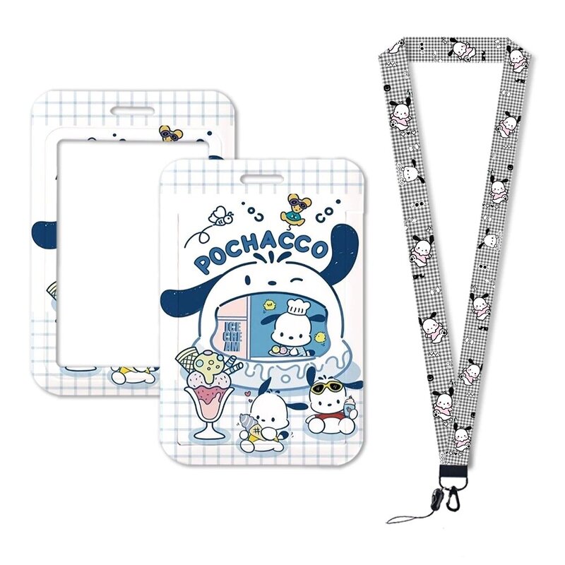 W Pochacco Lovely Girls Door Card Holders Neck Strap Keychain Women Credential Gift ID Badge Holder Lanyards Pendant