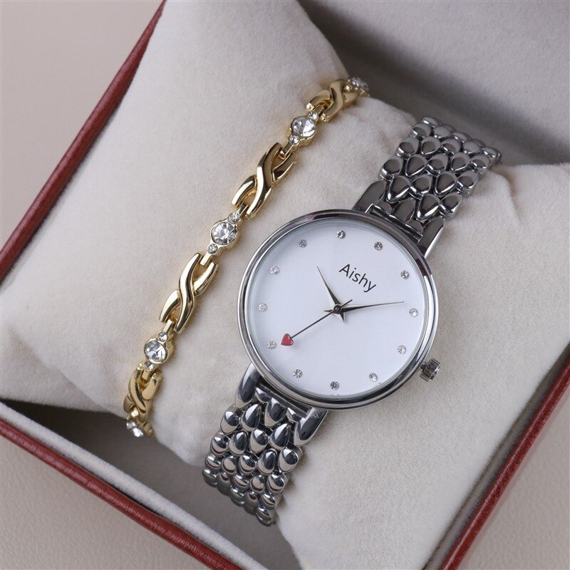 Conjunto de caixa de relógio feminino, relógio feminino com bracelete e caixa, presente de aniversário e namorados, alta qualidade, ano 2023
