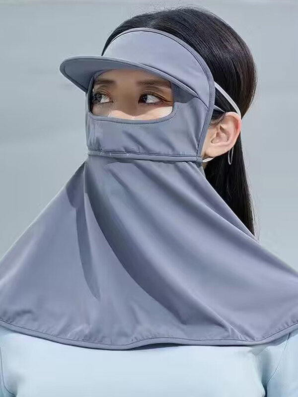 UPF50 + topi masker tabir surya luar ruangan fackini wanita musim panas Anti-Ultraviolet berpori penutup wajah tipis