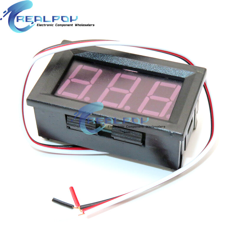 Voltmètre numérique avec écran LED pour moto, voltmètre, testeur avec coque, rouge, bleu, vert, 0.56 pouces, DC 0-30V, 3 fils
