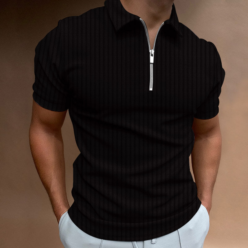 Men's fashion Polo Shirts 2022 Summer Stripe zipper Mens Polo Shirt Solid T-Shirt Brand Short-Sleeved Shirt Casual Slim Tops