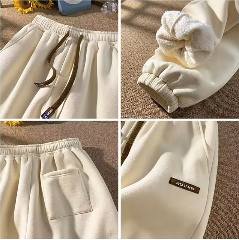 New Rimocy Winter Thick Plush Sport Pants Women Drawstring Elastic Waist Harem Pants Woman Keep Warm Casual Sweatpants Ladies
