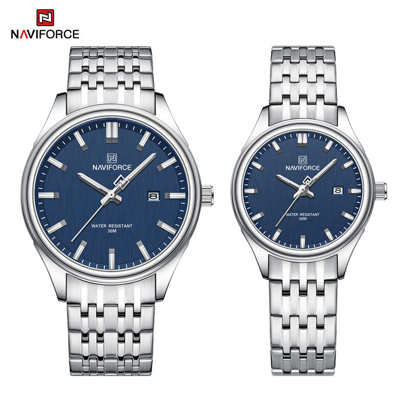 NAVIFORCE-Relógio masculino de luxo impermeável em aço inoxidável, masculino e feminino quartzo relógios de pulso, relógio luminoso, novo, moda