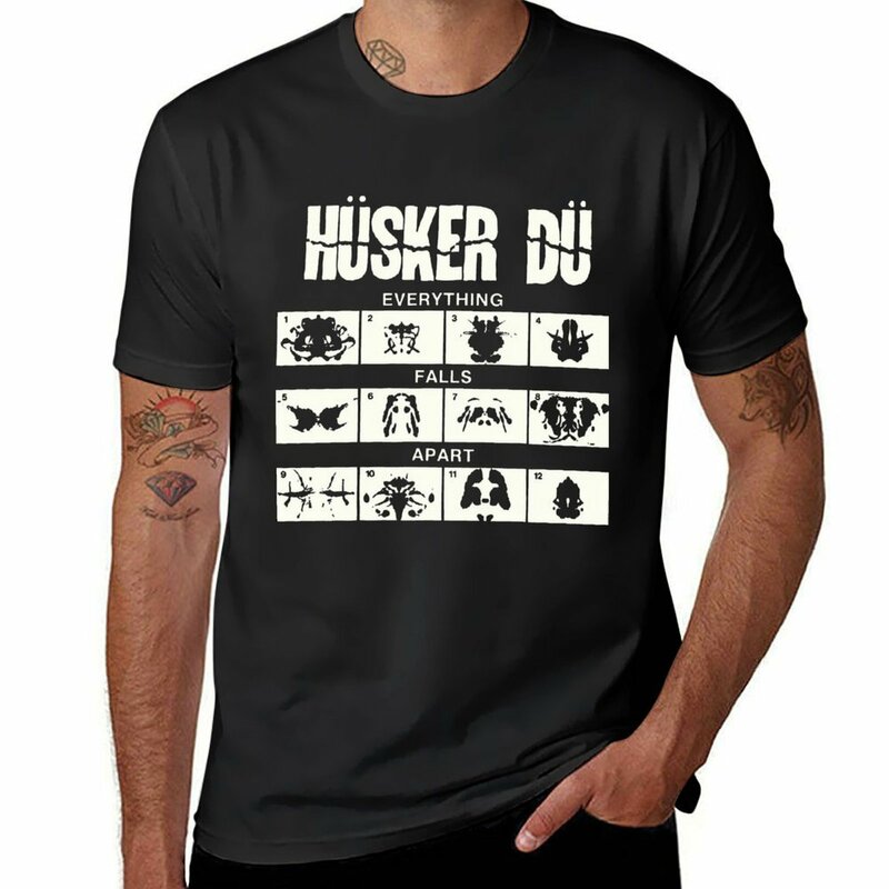 HuskerDu-T-Shirt Vintage Noir Uni pour Homme, Vêtement de Dessin Animé