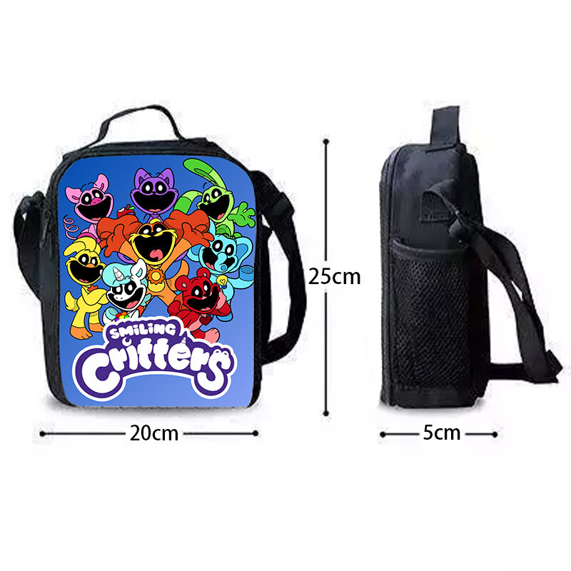 Bolsas de almuerzo de Critters sonrientes para niños y niñas, mochilas escolares con estampado de dibujos animados, Enfriador de peso con luces, Smille Critters de juego