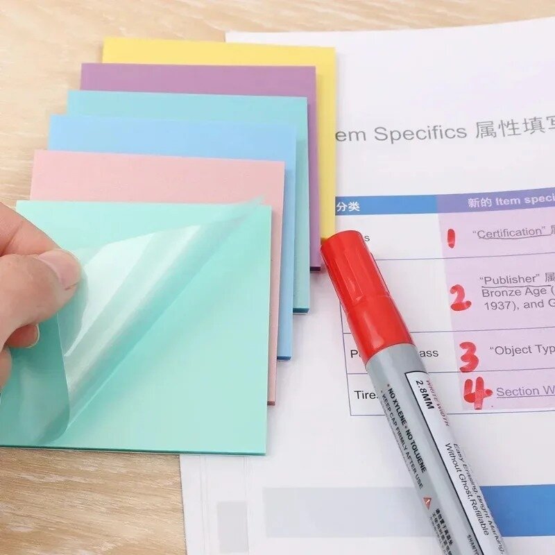 Colorido Transparente Self-Stick Note Memo Pad, Scrapes Adesivos, impermeável, Clear Sticky Notepad, Escola e Escritório Papelaria Suprimentos