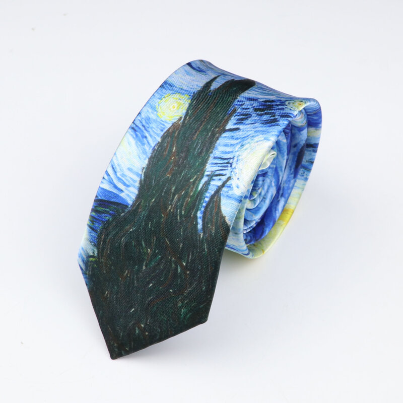 Neue van Gogh Ölgemälde Krawatte für Männer Stern Mond Nacht Retro Spaß dünne schlanke Krawatte Zubehör täglich tragen Hochzeits feier Geschenk