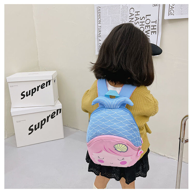 Cartoon Mermaid Schoolbag para meninas, nome personalizado, leve, personalizado, ao ar livre lanche mochilas, jardim de infância e jardim de infância