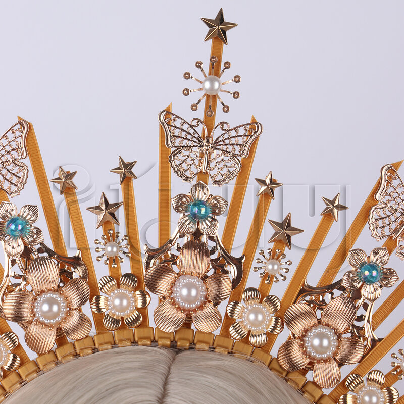 Diadema de corona barroca de diosa del sol virgen para mujer, tocado gótico de Lolita, corona de Halo KC, accesorios para el cabello
