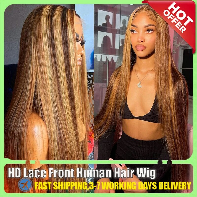 Highlight Pruik Human Hair 13X4 13X6 Lijmloze Honingblonde Rechte Kant Pruiken Human Hair Brazilian 5X5 Hd Lace Closure Pruik