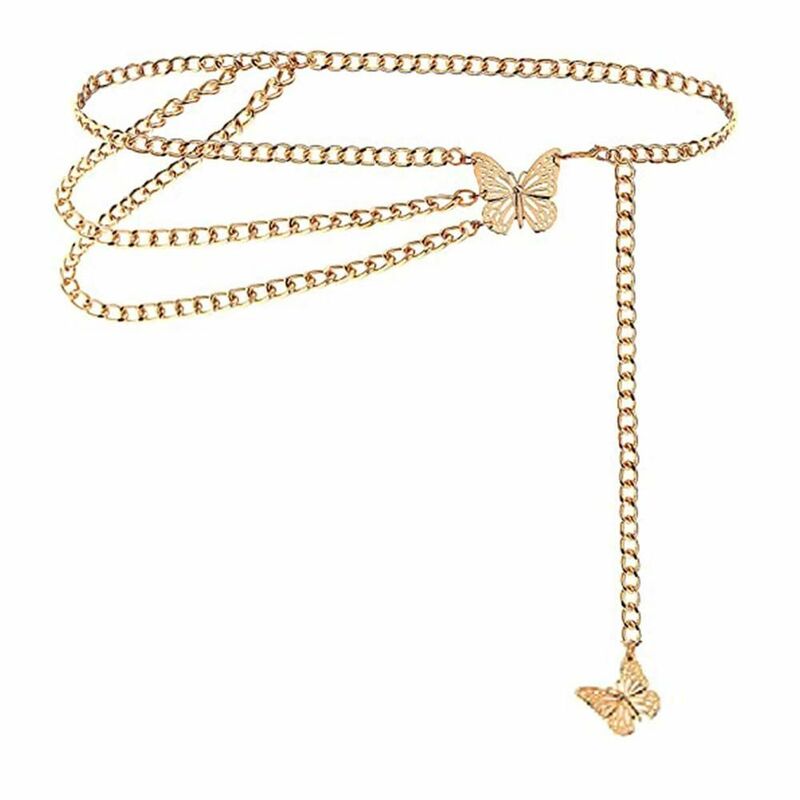 Cadena de cintura de mariposa de borla multicapa de oro y plata clásica elegante, cinturón Sexy, regalo para mujer, cadena de cuerpo