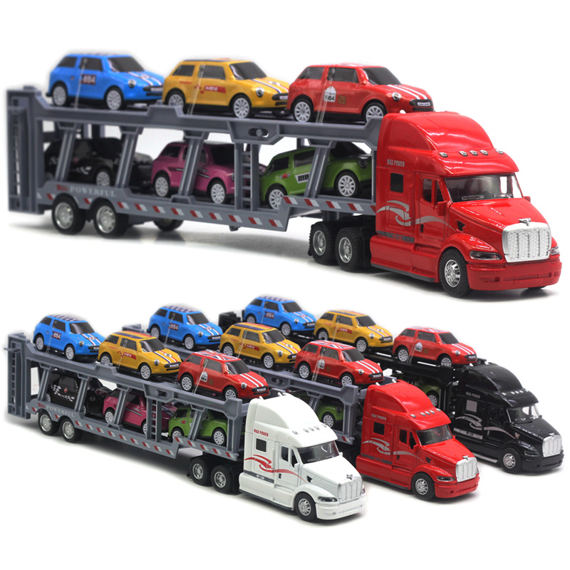 ミニメタル合金アメリカン大型トラック、ダイキャストカーモデル、1:64スケールおもちゃ、車両キャリア、1:48、35cm、6個