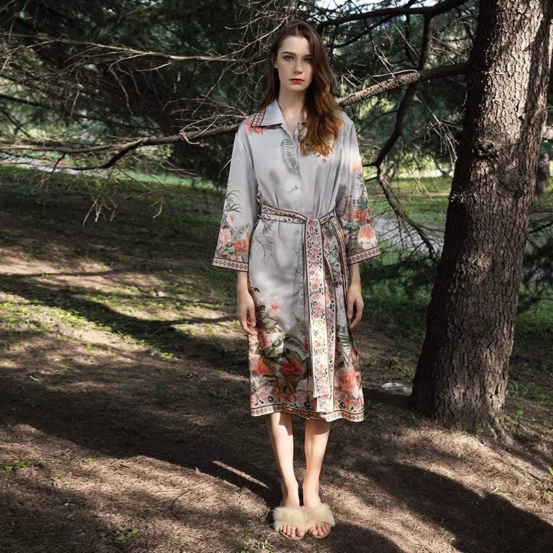 Birdtree-Pijama de seda elegante para mulheres 100% seda amoreira, estampado flores, roupas de casa, novo, primavera, verão, 2022, P41481QC
