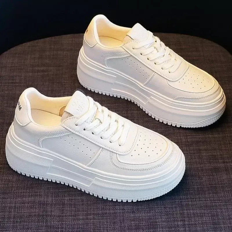 2024 New U Leather Women's White Casual Woman Vulcanize Sneakers Breathable Sport Walking Running Platform Flats Shoes
