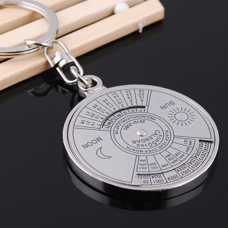 Creative 50 Years Perpetual Calendar Keyring  Metal Pendant Zinc Alloy English Compass Keychain Men Women Pendants 2010 To 2060