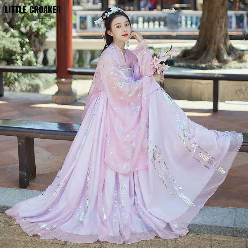 Gaun Putri Hanfu Cina Musim Panas Rakyat Peri Wanita dengan Kostum Tari Oriental Kimono Wanita Pakaian Cina