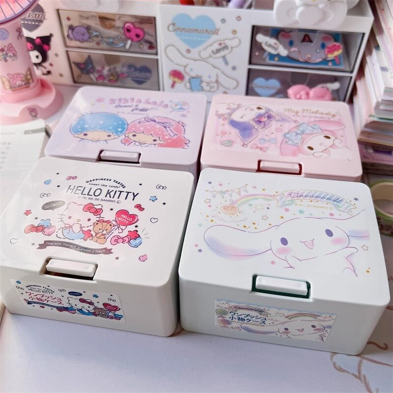 Friend Sanrio My Melody Kuromi One Push One Touch Open Type Lid Accessory Cosmetics Case Cotton Swab Box Press Pop Makeup Box