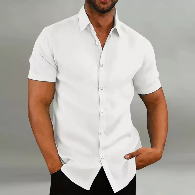 Рубашка мужская с коротким рукавом, модная блуза из хлопка и льна в стиле ретро, формальная повседневная свободная сорочка с коротким рукавом, лето 2024