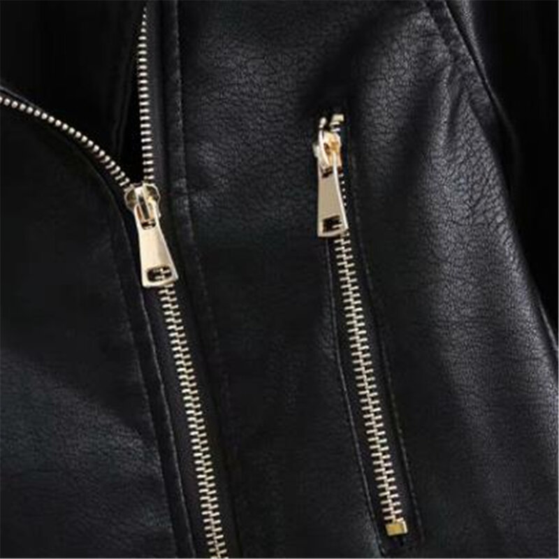 2024 black pu leather jacket short locomotive leather coats female vintage denim jacket outerwear womens New zipper fashion fall