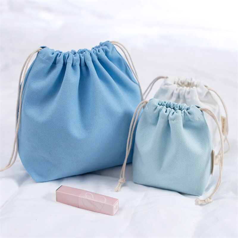 Piccola borsa con coulisse in tela di cotone borsa da viaggio portatile per rossetto cosmetico femminile Mini custodia riutilizzabile borse di stoffa con cordino quadrato