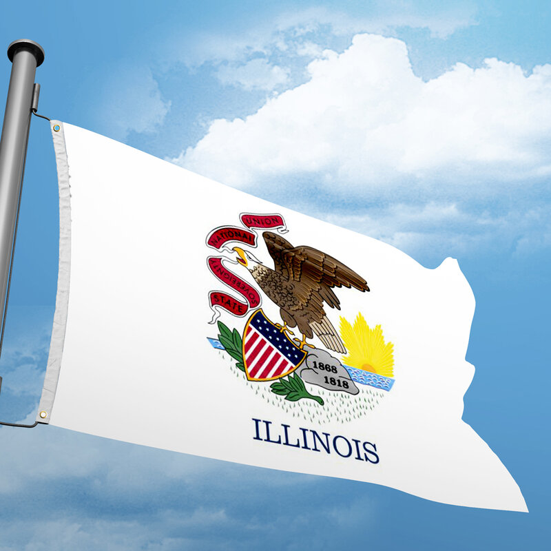 إلينوي العلم 3 * 5FT 90*150 سنتيمتر الولايات المتحدة الأمريكية أعلام تصميم مخصص داخلي في الهواء الطلق ديكور لافتات البوليستر UV المقاومة مزدوجة غرزة