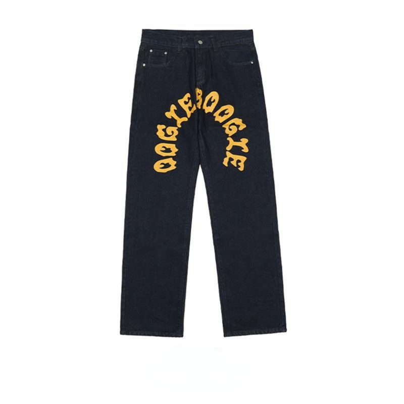 Y2K-pantalones vaqueros con estampado de letras y calavera para hombre, Jeans Harajuku de estilo americano Retro, Hip Hop, holgados, informales, de pierna recta
