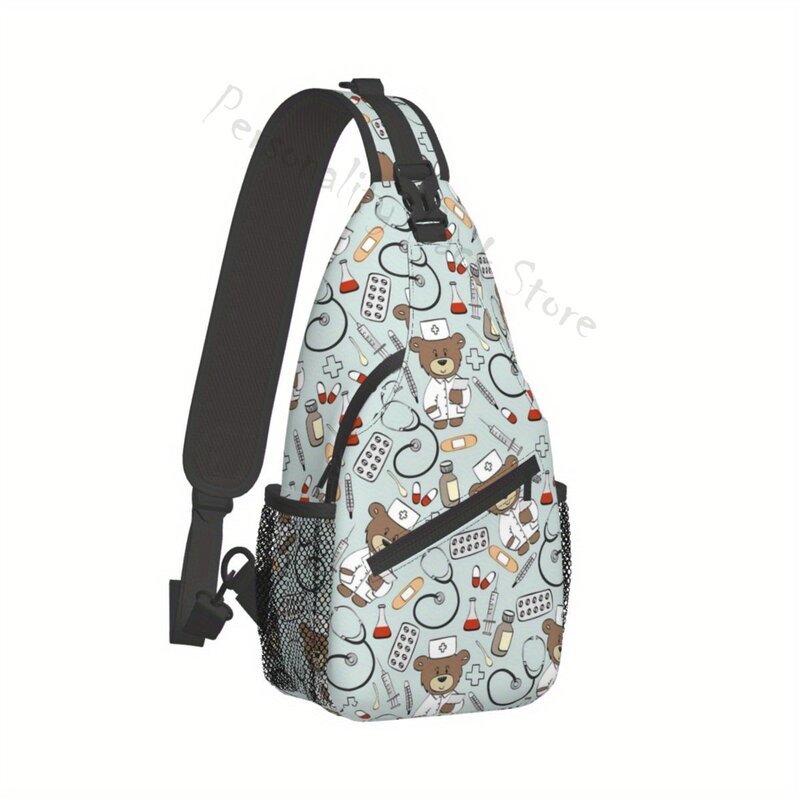 Nurse Baby Bear Sling Bag for Doctor Nurse Crossbody Chest Bags Medical Pattern Theme Shoulder Backpack Daypack