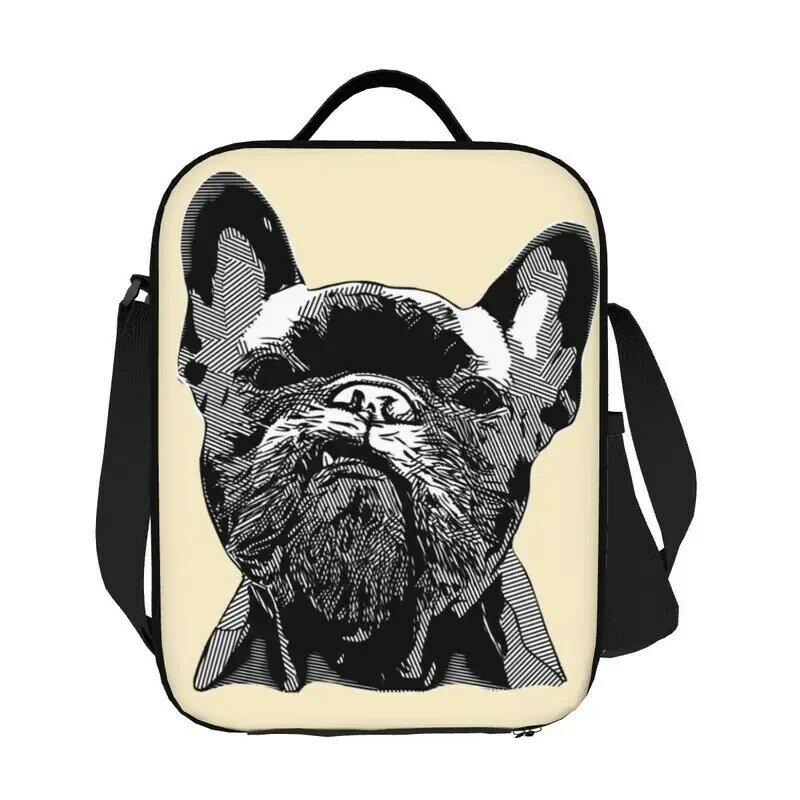 Cute French Bulldog Geometric Portable Lunch Boxes Women Pet Dog Cooler Thermal Food Insulated Lunch Bag Kids School Children