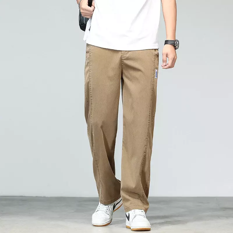 Новые летние легкие мужские свободные брюки из лиоцелловой ткани, повседневные Мягкие Длинные брюки с широкими штанинами в деловом стиле