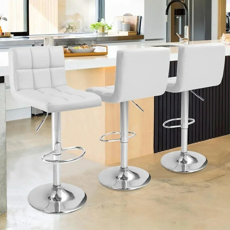 Bangku Bar bangku kulit PU Modern, bangku putar tinggi dapat disesuaikan, kursi dapur tanpa lengan, bangku Bar Pulau hidrolik