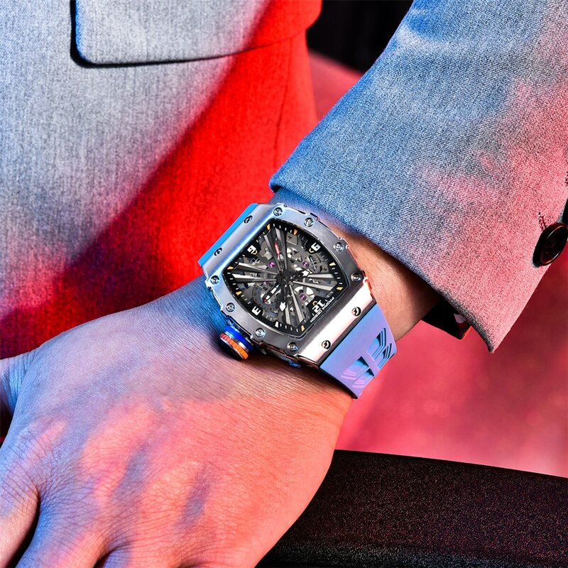 2024 New PAGANI DESIGN Men's Quartz Watches VH65 Movt Skeleton Dial 100M Waterproof Sport Rectangle Sapphire Glass Watch for Men