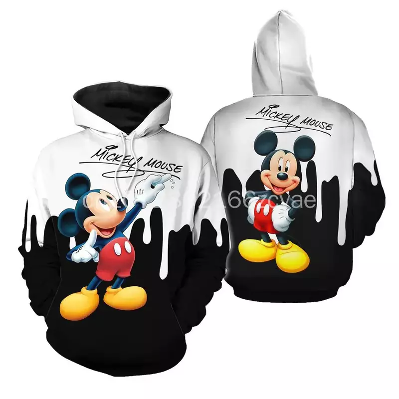 2024 New bluzy z kapturem Disney Mickey Mouse Casual Hip Hop odzież uliczna bluzy męskie i damskie z długimi rękawami