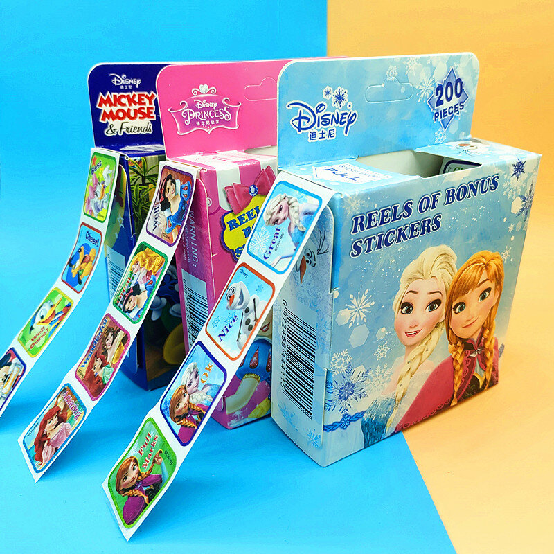 Disney-Autocollants de dessin animé pour enfants, jouet mignon, princesse congelée, tureCar, récompenses pour enseignants, cadeau pour enfants, boîte de 200 feuilles