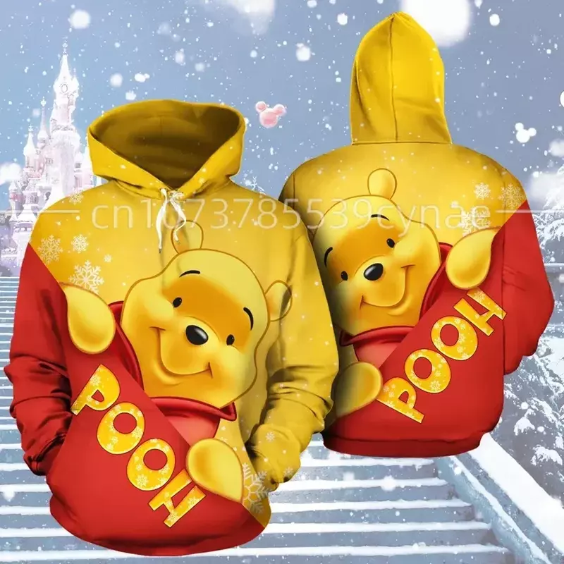 Disney Cartoon Graphic Outfits, Winnie The Pooh amarelo, capuz com zíper estampado em 3D, roupas masculinas e femininas, infantis, 2022