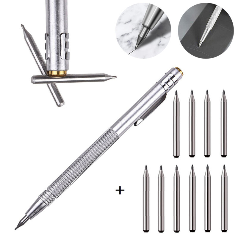 Penna per incisione con punta in carburo di tungsteno, Scriber durevole per materiali duri, corpo in alluminio, comoda Clip tascabile