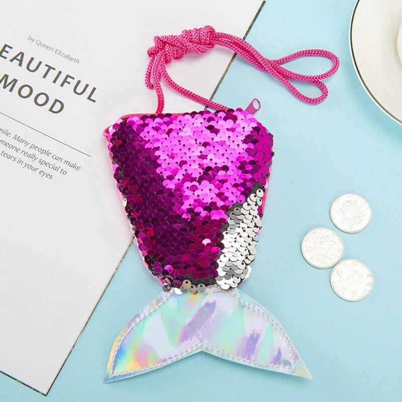 Mermaid Tail Sequins Coin Purse para mulheres, meninas Carteira, Crossbody Bags, Sling Money Holder, Change Card Pouch, Kids Gifts, Novo
