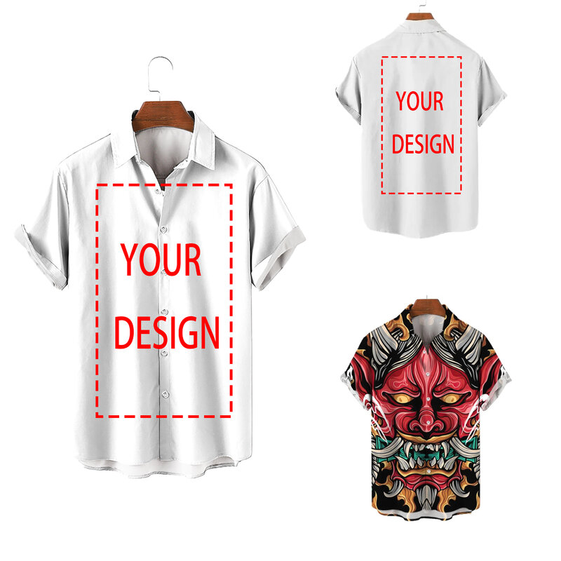 Гавайские рубашки унисекс на заказ, рубашки на пуговицах с 3d принтом «сделай сам», гавайская рубашка с короткими рукавами и длинными рукавами, европейский размер 5xl
