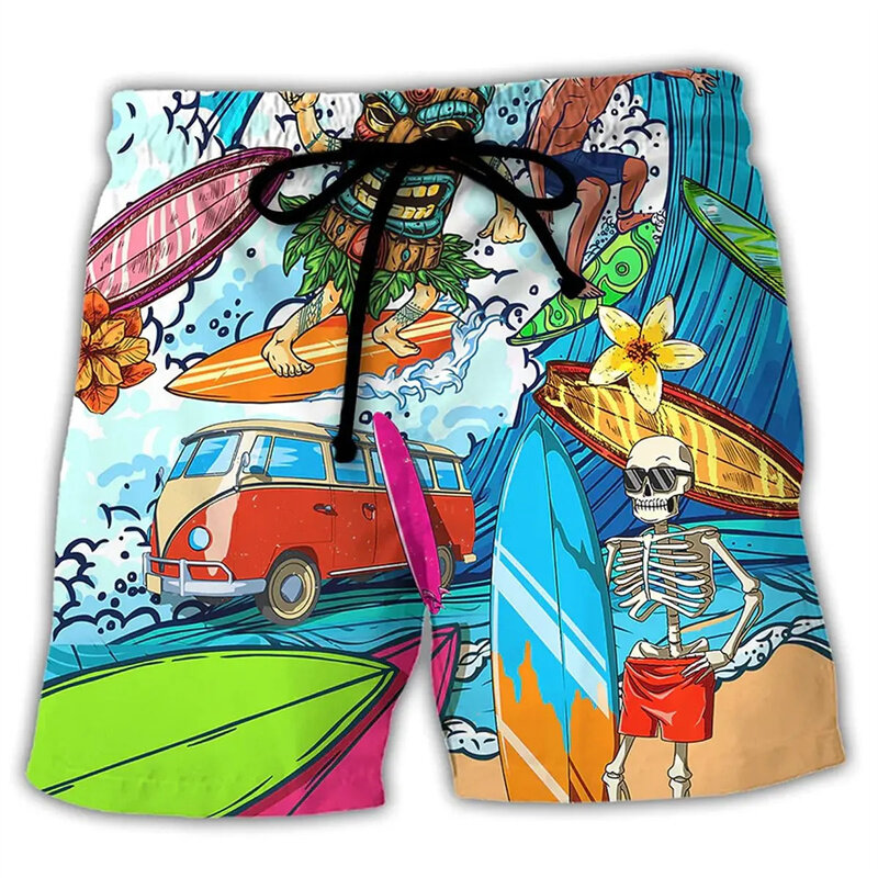 Celana pendek papan selancar motif 3D grafiti warna-warni celana pendek renang Hip Hop jalanan musim panas keren untuk pria celana pendek pantai liburan anak-anak