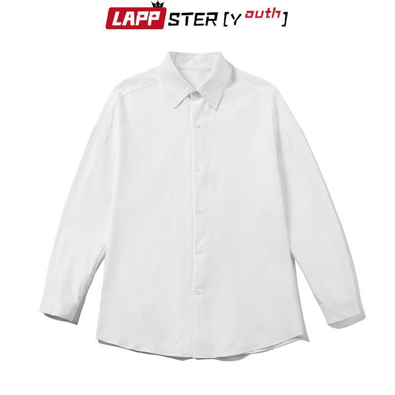 لابستر-الشباب الكورية موضة الأسود قمصان طويلة الأكمام 2023 رجل Harajuku الأسود المتضخم قميص زر حتى القمصان البلوزات 5XL