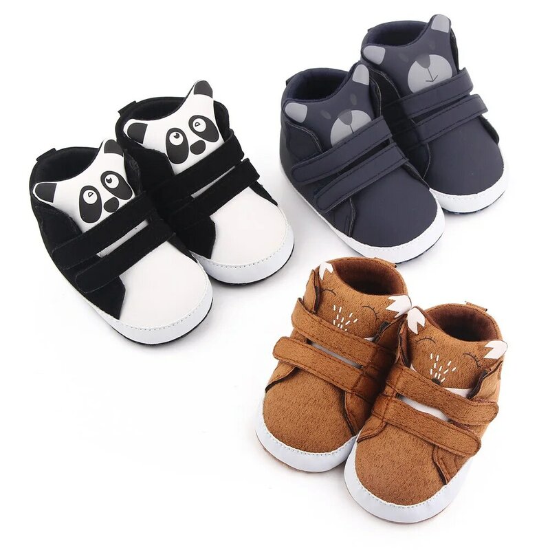 Newborn Baby Shoes Boys Girls Shoes Pu Cartoon Animal Casual Sneakers Soft Sole Non-Slip Toddler Shoes First Walkers