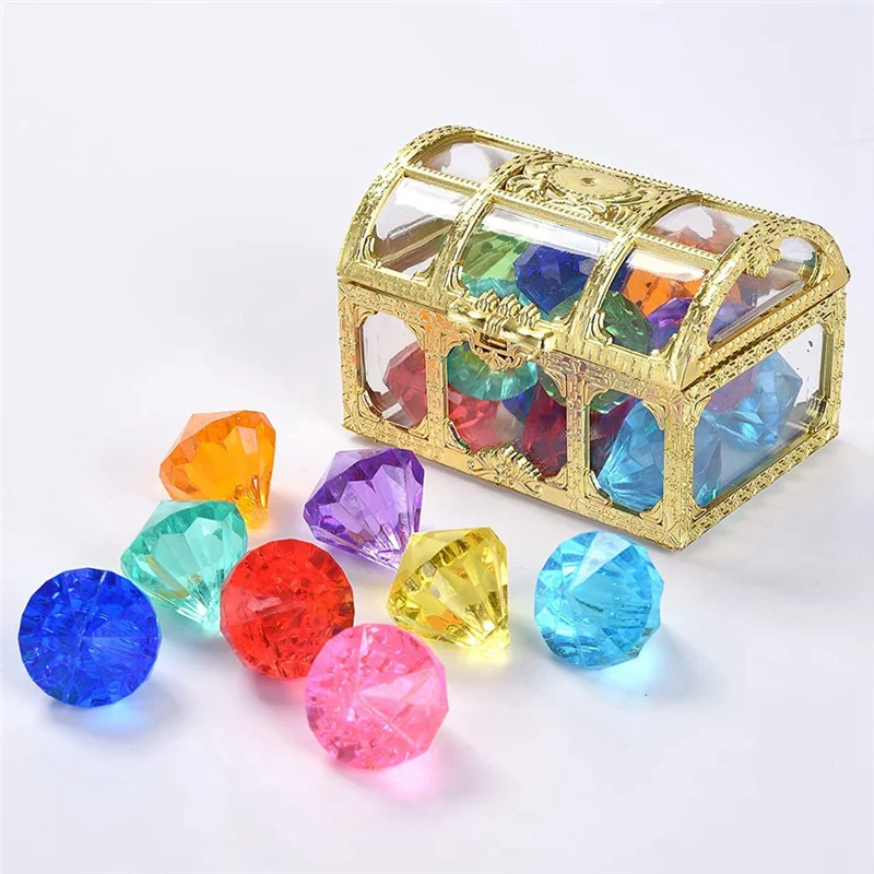 Juguetes de piscina de gemas de buceo, 12 piezas, incluye diamantes de colores, juego de buceo, Cofre del Tesoro, juguete de natación subacuática, caja de piratas
