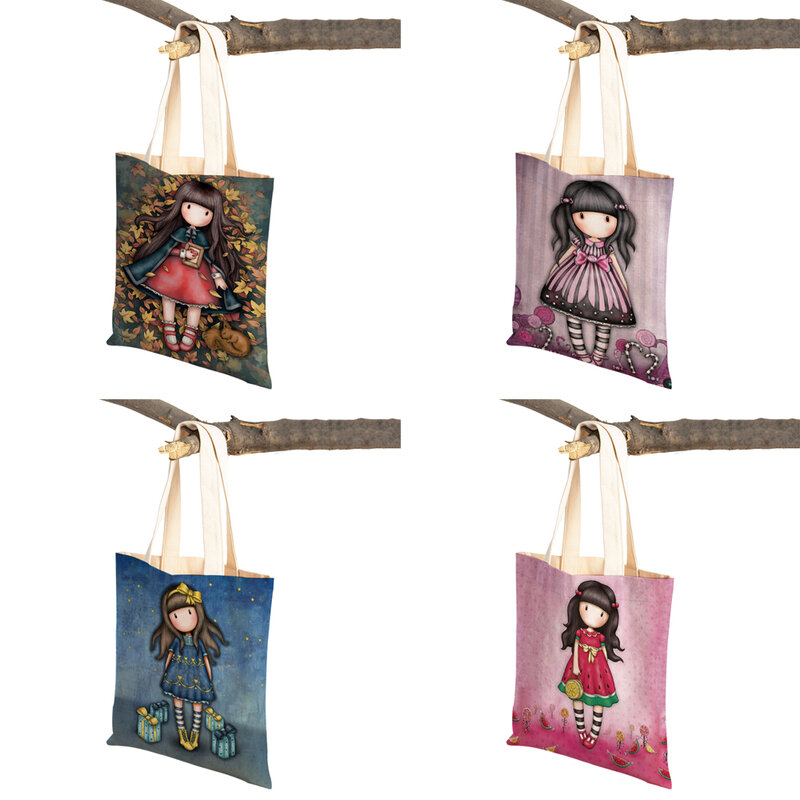 Sowohl Seitige Mode Cartoon Kleines Mädchen Frauen Shopping Schulter Tasche Wiederverwendbare Leinwand Kinder Nette Tote Reise Handtasche für Dame